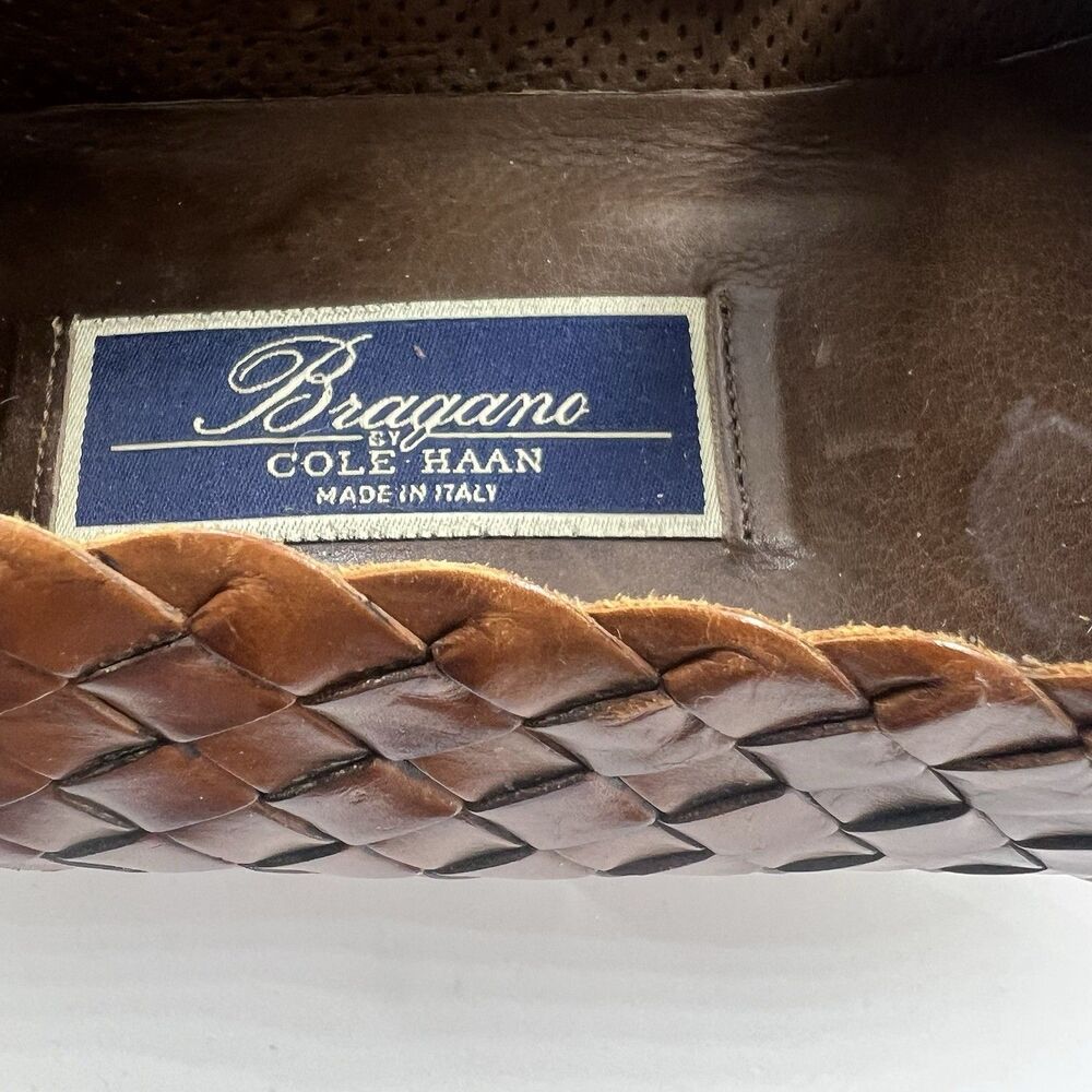 VTG Shoes Cole Haan Bragano Italy Brown Woven Leather Loafers Slip-On Men's 11 - Picture 11 of 11